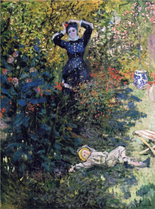 Camille and Jean Monet in the Garden at Argenteuil - Claude Monet Paintings